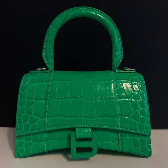 Balenciaga Handbags - Balenciaga Emerald Green Embossed Leather Hourglass XS Top Handle Bag